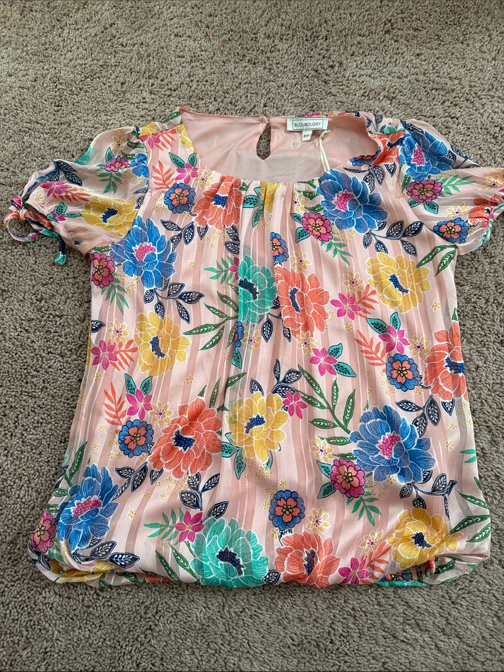Bright Pink Floral Short Sleeve Blouse by Blousology